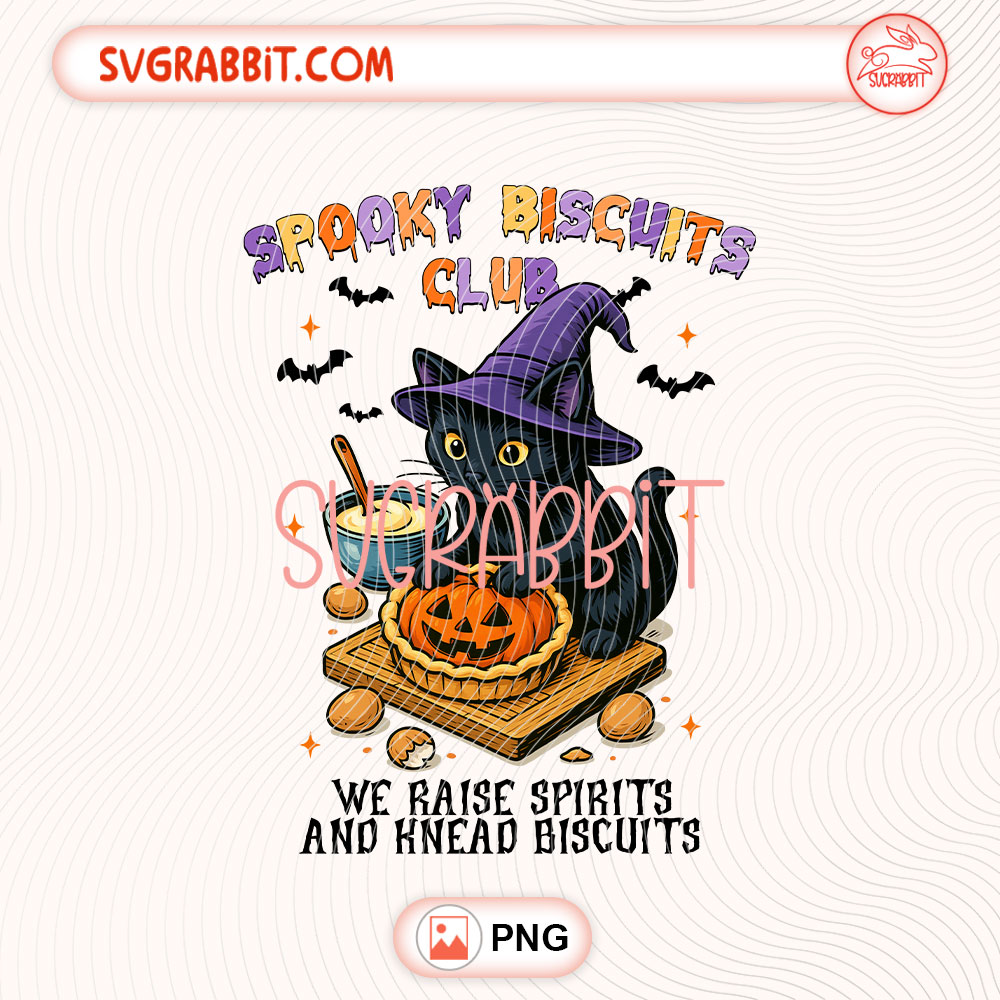 Spooky Biscuits Club Witch Black Cat Halloween PNG 300 DPI transparent background for shirts mugs tumblers stickers decals Halloween gifts black cat gifts and spooky crafts