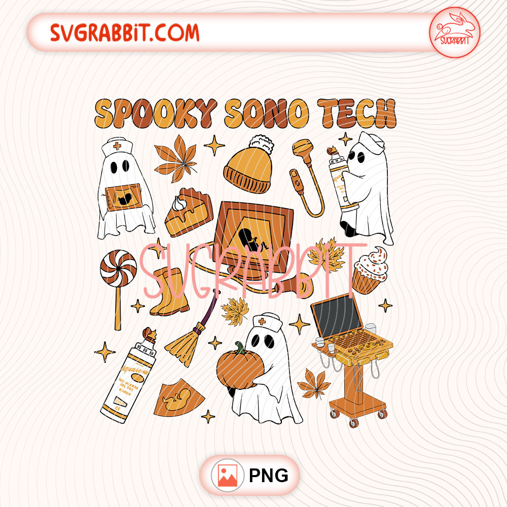 Spooky Sono Tech Sonographer Fall PNG Halloween PNG 300 DPI transparent background for shirts mugs tumblers stickers decals sonographer gifts ultrasound tech gifts and Halloween crafts