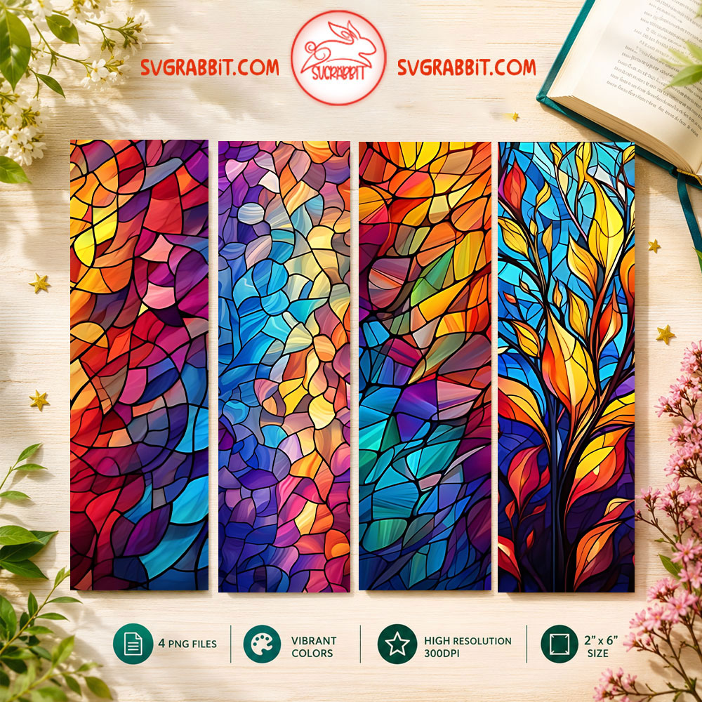 Stained Glass Bookmark Design Printable Reading Gift 1 PNG bookmark file 300 DPI for book lovers reading gifts stationery crafts and DIY projects