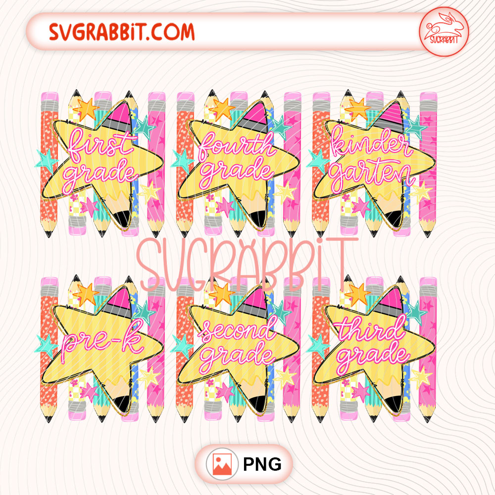 Striped Back To School Pencil Crayons PNG Bundle 300 DPI transparent background for teacher shirts mugs tumblers stickers decals classroom gifts and DIY crafts