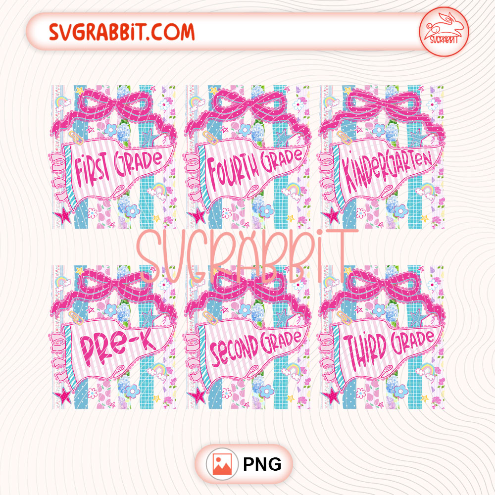 Striped Floral Pennant Flag School Grade Coquette Png Bundle 300 DPI transparent background for teacher shirts mugs tumblers stickers decals classroom gifts school grade designs and DIY crafts