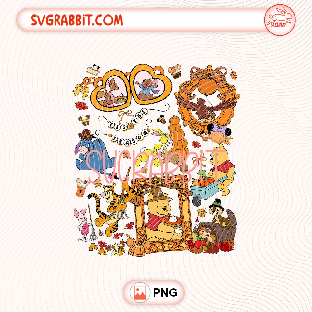 Tis The Season Fall Thanksgiving Disney Characters PNG 300 DPI transparent background for shirts mugs tumblers stickers decals Thanksgiving gifts fall outfits and DIY crafts