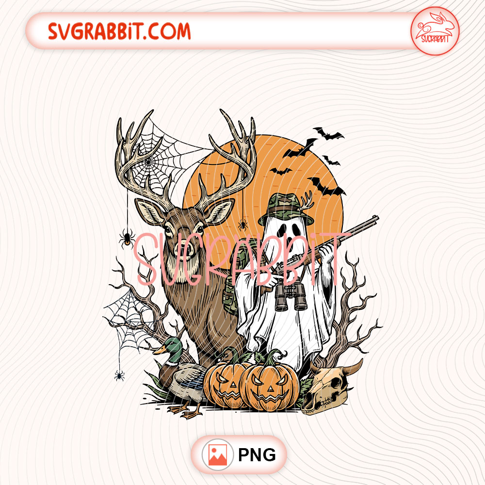 Vintage Halloween Deer Hunting Season PNG Deer Hunting PNG 300 DPI transparent background for shirts mugs tumblers stickers decals hunting gifts and Halloween crafts