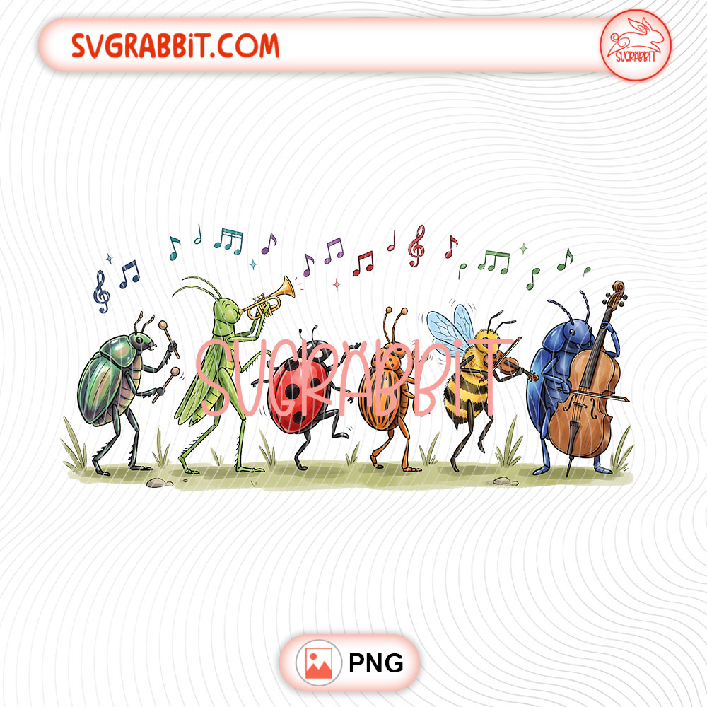 Vintage Insect Music Musical Bugs PNG Retro Bugs Lover PNG 300 DPI musical insect design for shirts mugs tumblers stickers music lover gifts and bug crafts