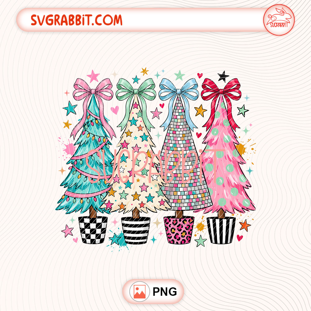 Whimsical Christmas Tree PNG Coquette Bow Christmas Tree PNG 300 DPI transparent background for shirts mugs tumblers stickers decals Christmas gifts and holiday crafts