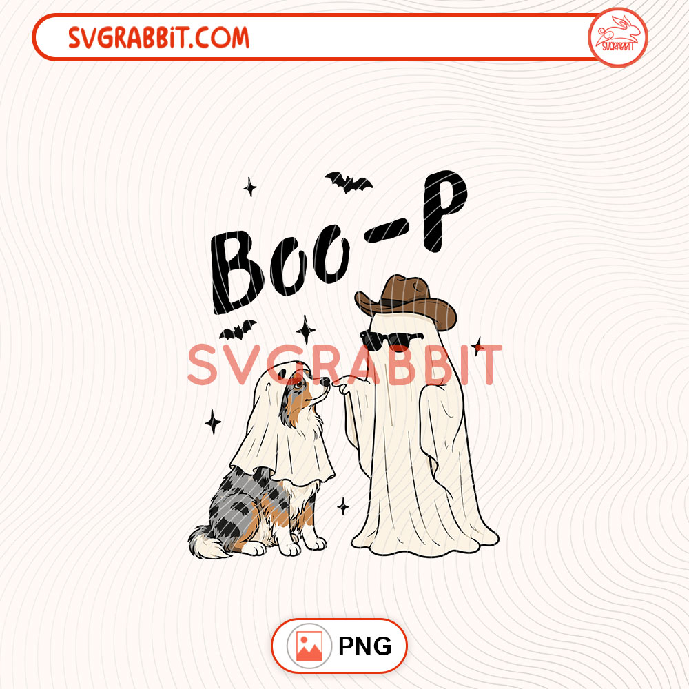Boo-P Ghost Australian Shepherd PNG Halloween Dog PNG 300 DPI transparent background for shirts mugs tumblers stickers decals Halloween gifts and dog lover crafts