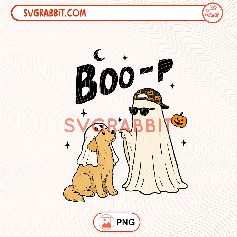 Boo-P Ghost Golden PNG Boo-P Halloween Dog PNG Halloween PNG 300 DPI transparent background for shirts mugs tumblers stickers decals Halloween gifts and dog lover crafts