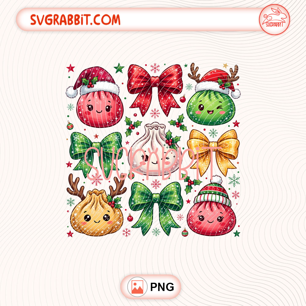 Coquette Christmas Dumpling PNG Glitter Dumplings PNG 300 DPI transparent background for shirts mugs tumblers stickers decals Christmas gifts and dumpling lover crafts