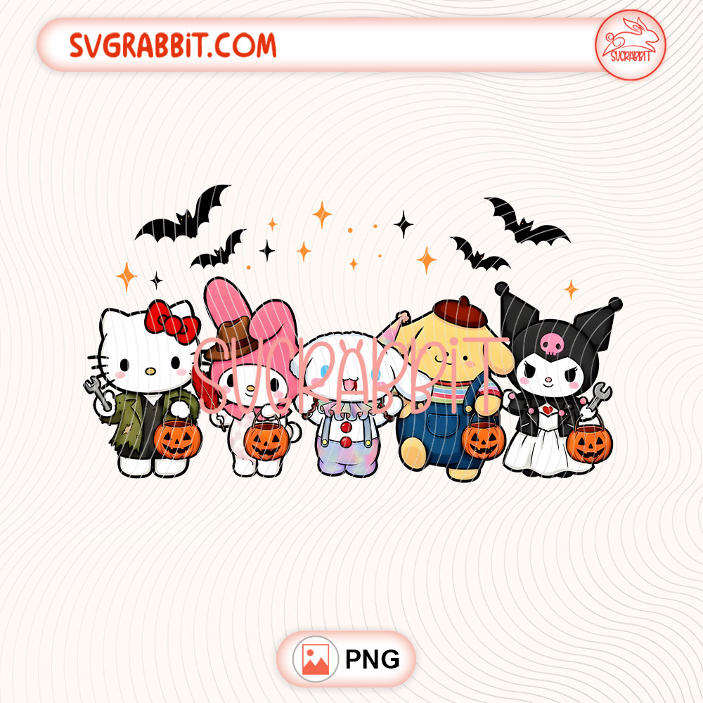 Cute Sanrio Friends Halloween PNG Hello Kitty Halloween PNG 300 DPI transparent background for shirts mugs tumblers stickers decals Halloween crafts and trick or treat gifts