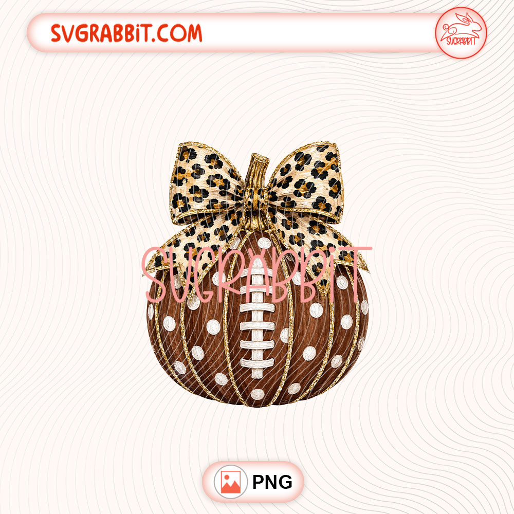 Football Pumpkin Leopard Bow Fall PNG Football Season PNG