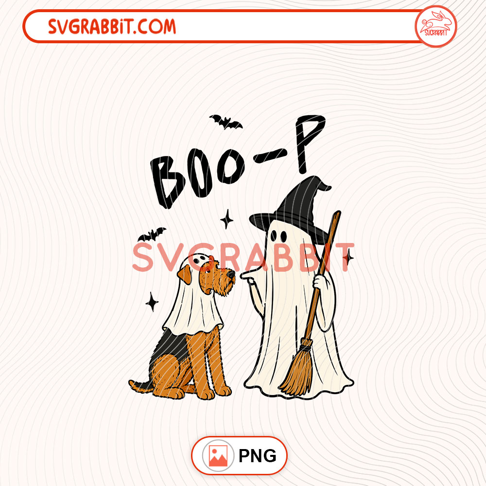 Ghost Airedale Terrier PNG Boo-P Ghost Dog PNG Halloween PNG 300 DPI transparent background for shirts mugs tumblers stickers decals Halloween gifts and dog lover crafts