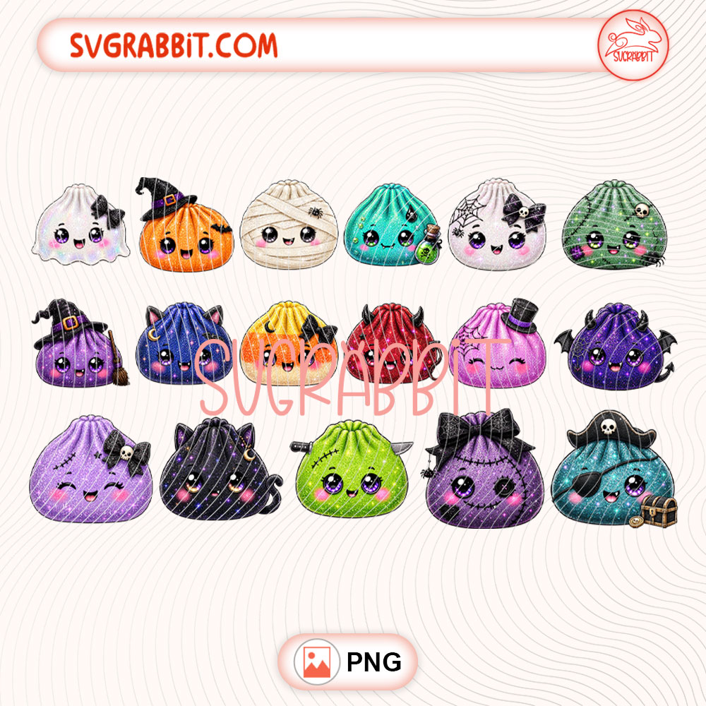 Glitter Halloween Dumpling PNG Bundle Halloween Dumpling PNG 300 DPI transparent background for shirts mugs tumblers stickers decals Halloween crafts and foodie gifts