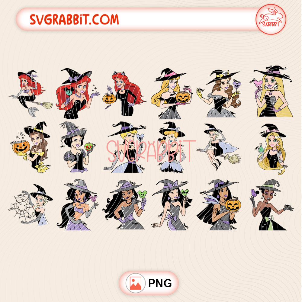 Halloween Princesas PNG Bundle Disney Halloween PNG 300 DPI transparent background for Halloween shirts mugs tumblers stickers decals spooky season gifts and princess party crafts