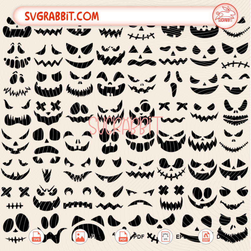 Halloween Pumpkin Faces SVG Bundle Halloween Pumpkin PNG cut file for Cricut Silhouette shirts mugs tumblers stickers decals pumpkin crafts and spooky season gifts