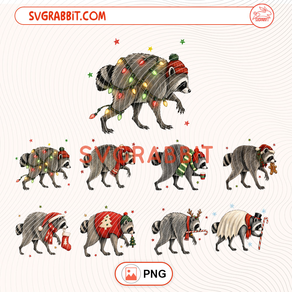 Jimothy Christmas PNG Bundle Funny Christmas Raccoon PNG 300 DPI transparent background for shirts mugs tumblers stickers decals Christmas gifts and raccoon crafts