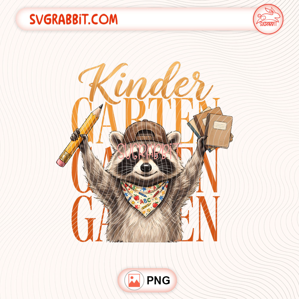 Kindergarten Raccoon Back to School PNG Raccoon Student PNG 300 DPI transparent background for shirts mugs tumblers stickers decals kindergarten gifts and classroom crafts