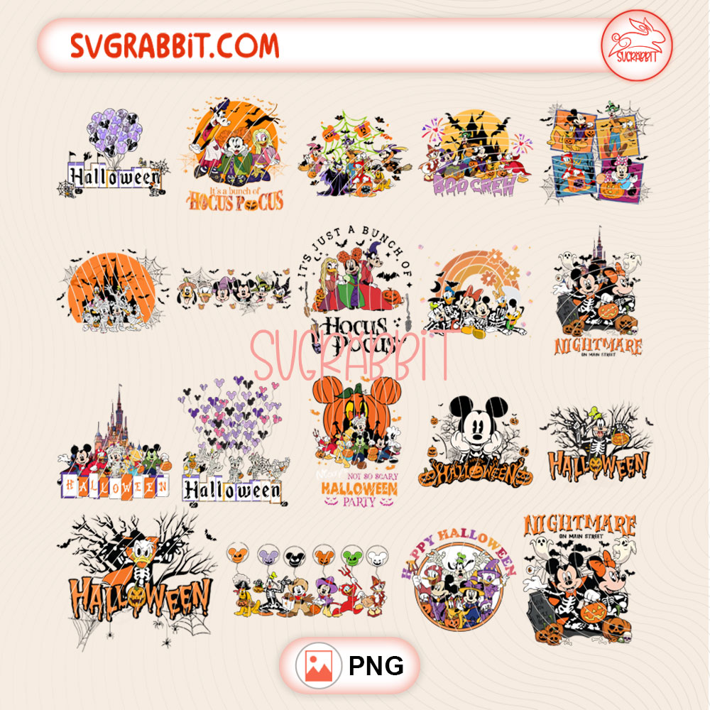 Mickey And Friends Halloween PNG Bundle Disney Halloween PNG 300 DPI transparent background for Halloween shirts mugs tumblers stickers decals spooky season gifts and kids party crafts