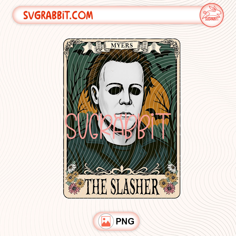 Myers The Slasher Tarot Card Halloween PNG Halloween PNG 300 DPI transparent background for shirts mugs tumblers stickers decals Halloween crafts and spooky gifts