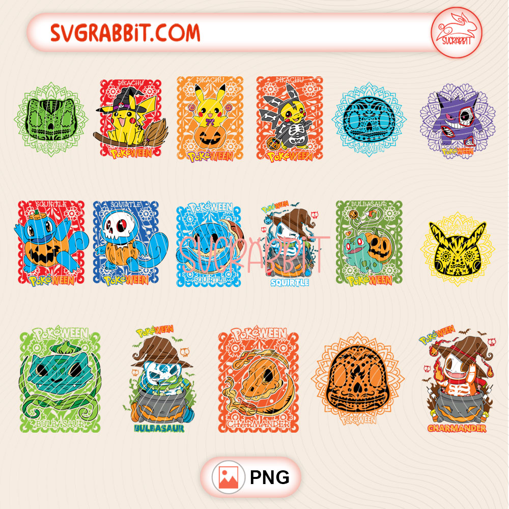 Pikachu Halloween PNG Bundle Halloween Pokemon PNG 300 DPI transparent background for Halloween shirts mugs tumblers stickers decals spooky season gifts and kids party crafts