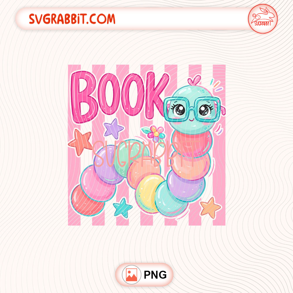 Preppy Book Lover Caterpillar PNG Cute Caterpillar PNG 300 DPI transparent background for shirts mugs tumblers stickers decals teacher gifts and reading crafts