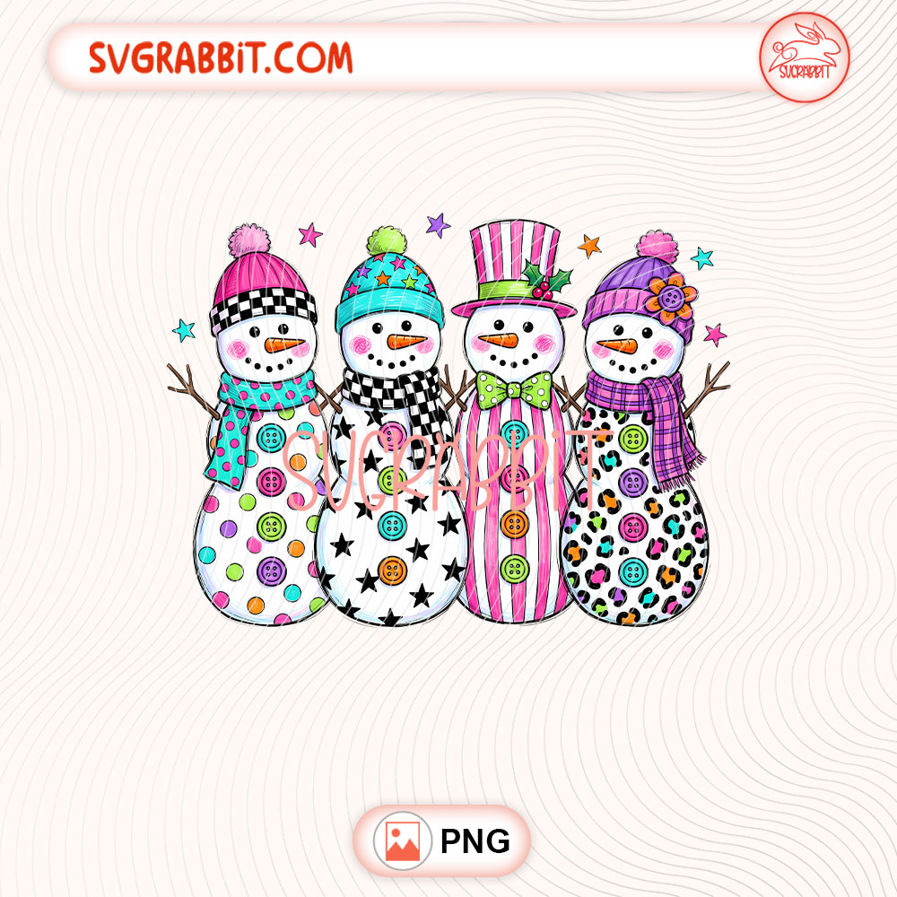 Preppy Christmas Snowmen PNG Colorful Snowman Christmas PNG