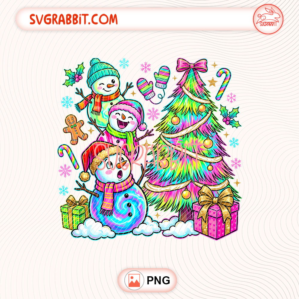 Rainbow Christmas Snowman Tree PNG Christmas Tree PNG 300 DPI transparent background for shirts mugs tumblers stickers decals Christmas gifts and winter crafts