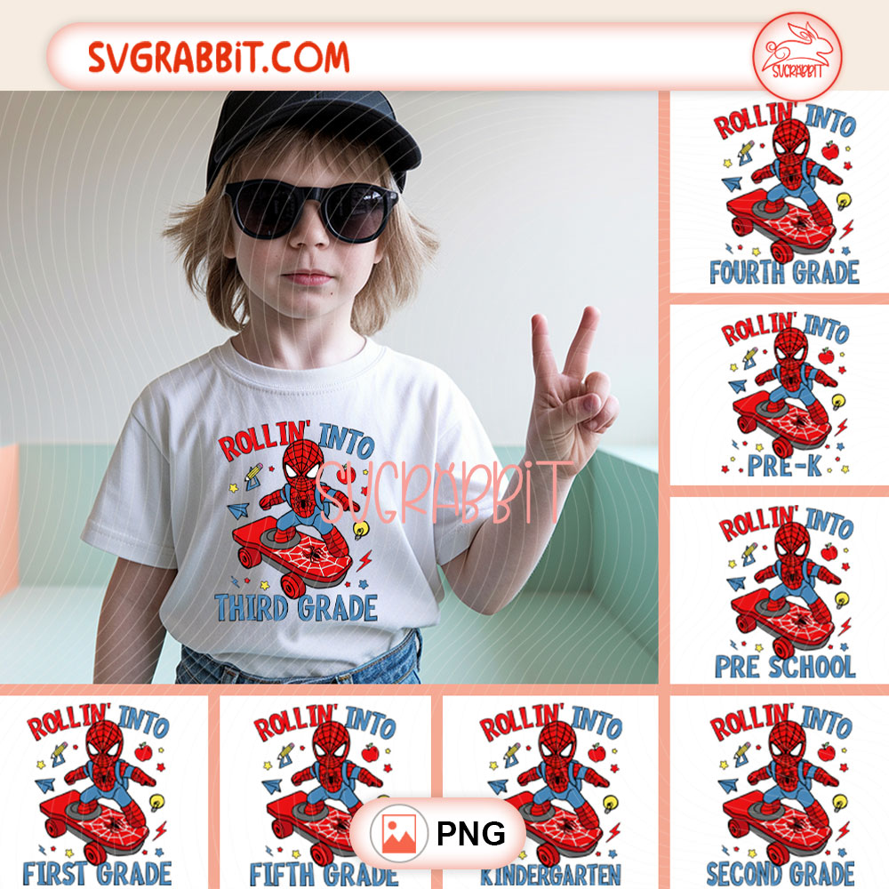 Spider Back to School Boys PNG Bundle Spider First Day PNG 300 DPI transparent background for first day shirts mugs tumblers stickers decals student gifts and classroom crafts