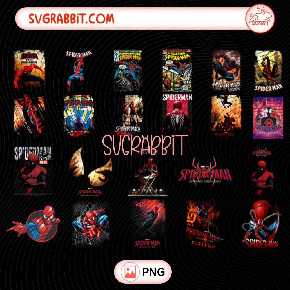 Spider-Man Brand New Day Halftone PNG Bundle Marvel PNG 300 DPI transparent background for shirts mugs tumblers stickers decals comic crafts and movie fan gifts
