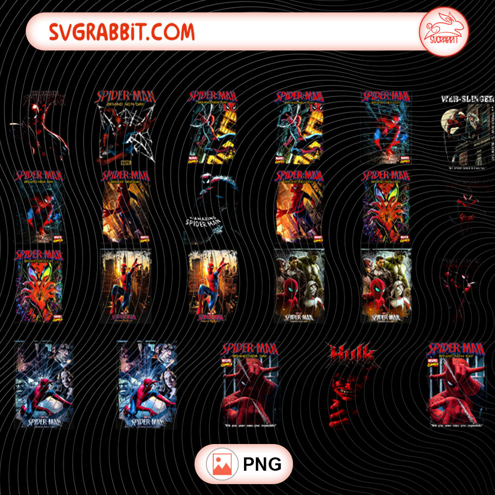 Spiderman Brand Halftone PNG Bundle Spiderman Halftone PNG 300 DPI transparent background for shirts mugs tumblers stickers decals comic crafts and pop art gifts