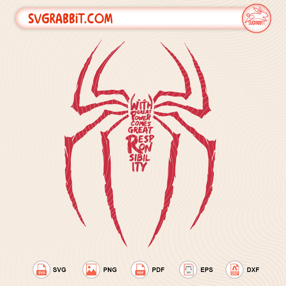 Spiderman Great Responsibility SVG Vintage Spider Hero SVG cut file for Cricut Silhouette shirts mugs tumblers stickers decals comic crafts and movie fan gifts
