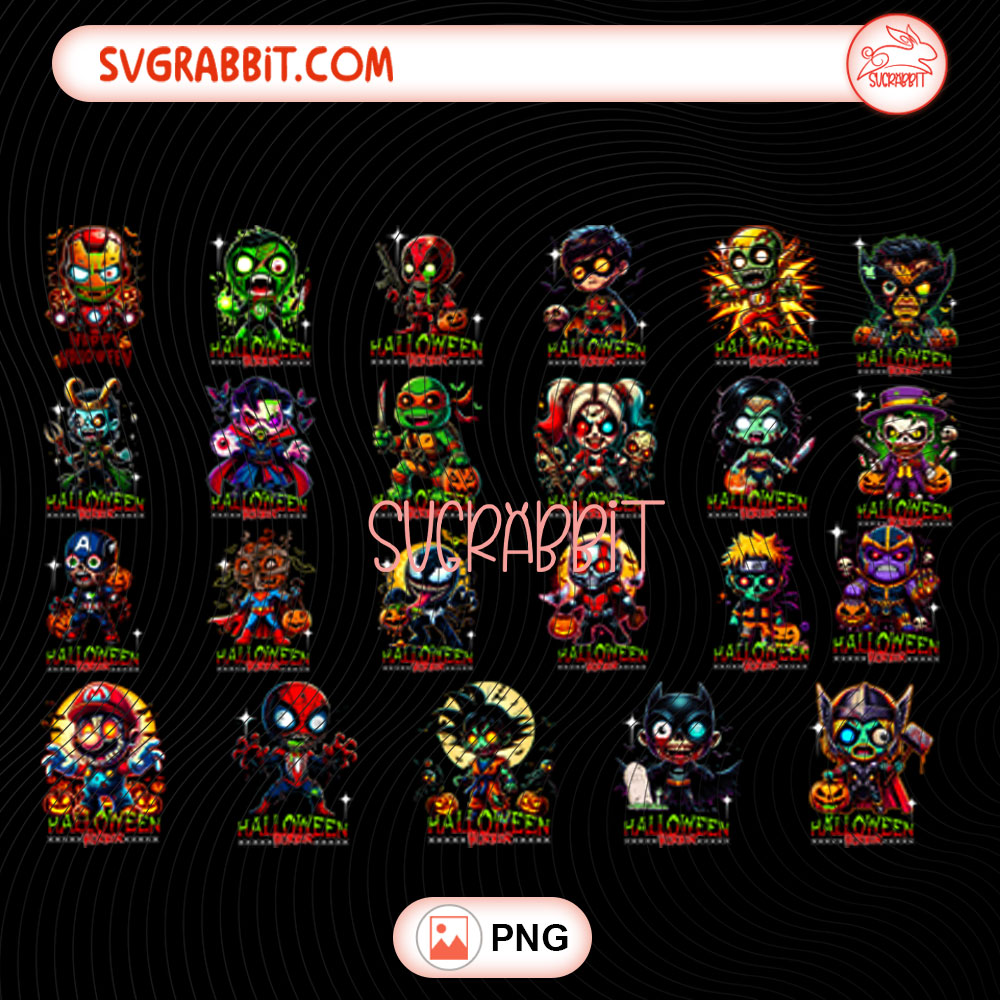 Spiderman Halloween Halftone PNG Bundle Superhero PNG 300 DPI transparent background for Halloween shirts mugs tumblers stickers decals comic crafts and movie fan gifts