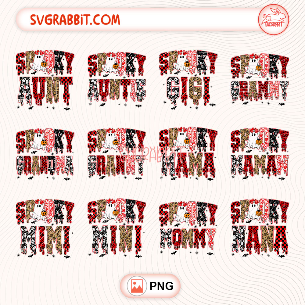 Spooky Halloween Family PNG Bundle Retro Halloween PNG 300 DPI transparent background for shirts mugs tumblers stickers decals family gifts and Halloween crafts