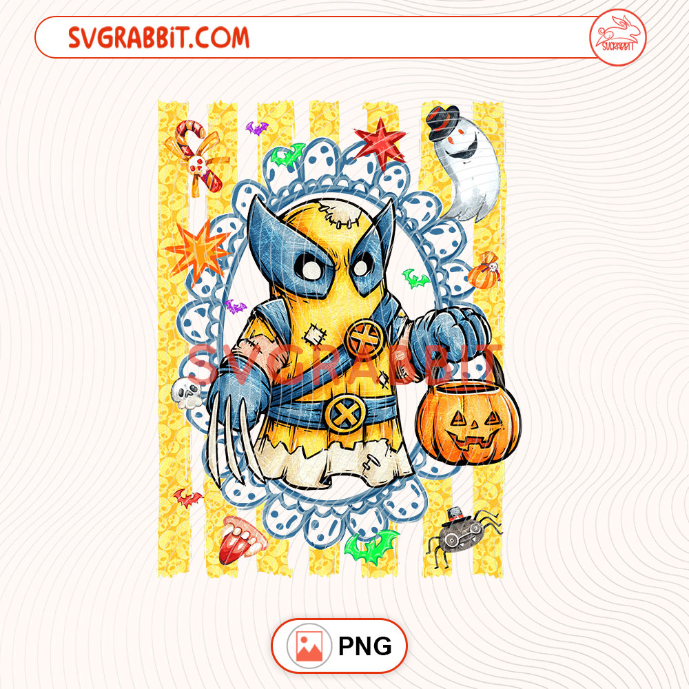 Stripes Preppy Wolverine Halloween PNG Spooky Wolverine PNG 300 DPI transparent background for shirts mugs tumblers stickers decals Halloween gifts and spooky season crafts