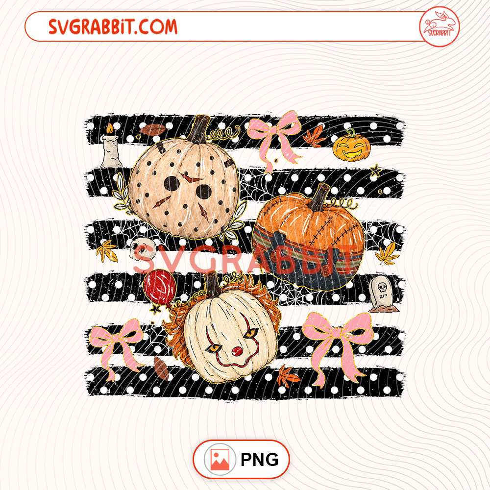 Stripes Pumpkin Horror Characters PNG Scary Pumpkin PNG 300 DPI transparent background for shirts mugs tumblers stickers decals Halloween gifts and spooky season crafts
