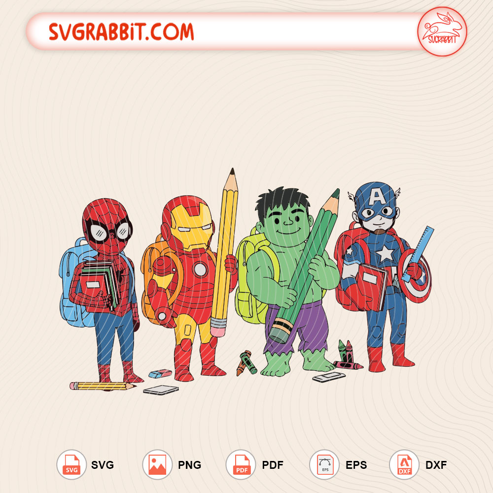 Superhero Back To School SVG Cartoon First Day Of School PNG cut file for Cricut Silhouette shirts mugs tumblers stickers decals teacher gifts and classroom crafts
