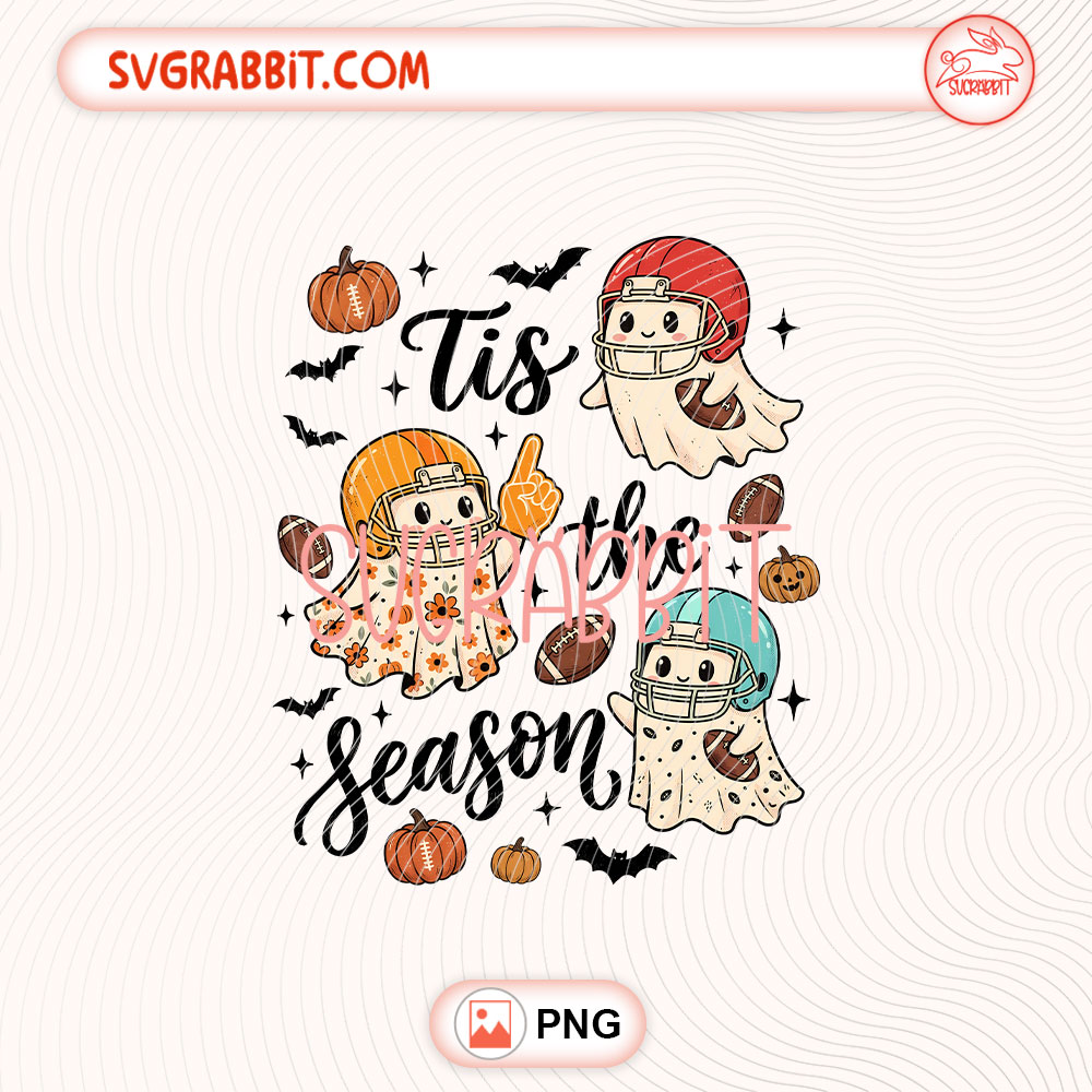 Tis the Season Football Ghost PNG Fall Ghost Game PNG 300 DPI transparent background for shirts mugs tumblers stickers decals football gifts and Halloween crafts