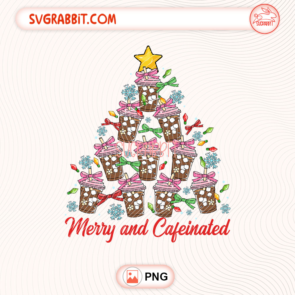 To Be Jolly and Caffeinated Christmas PNG Christmas Tree PNG 300 DPI transparent background for shirts mugs tumblers stickers decals coffee lover gifts and holiday crafts