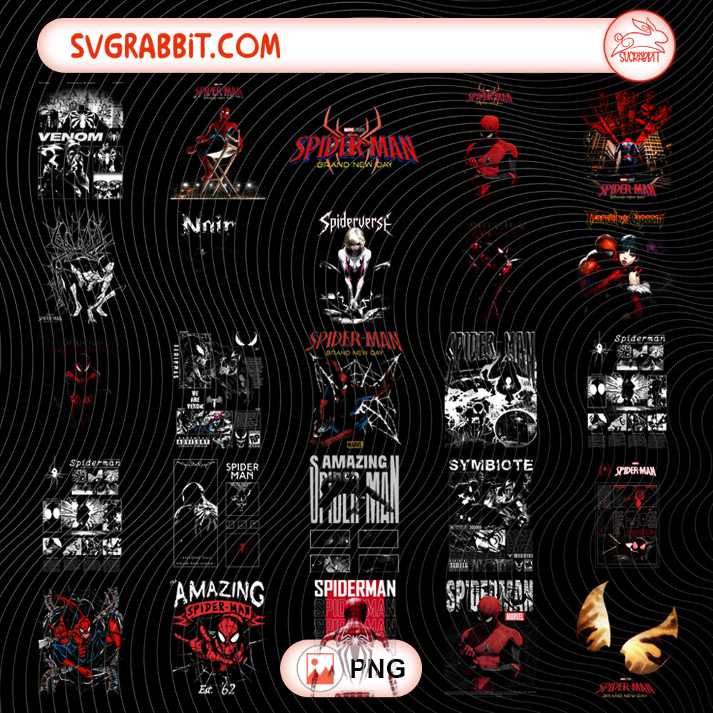 Vintage Spiderman Brand Halftone PNG Bundle Spiderman PNG 300 DPI transparent background for shirts mugs tumblers stickers decals comic crafts and movie fan gifts