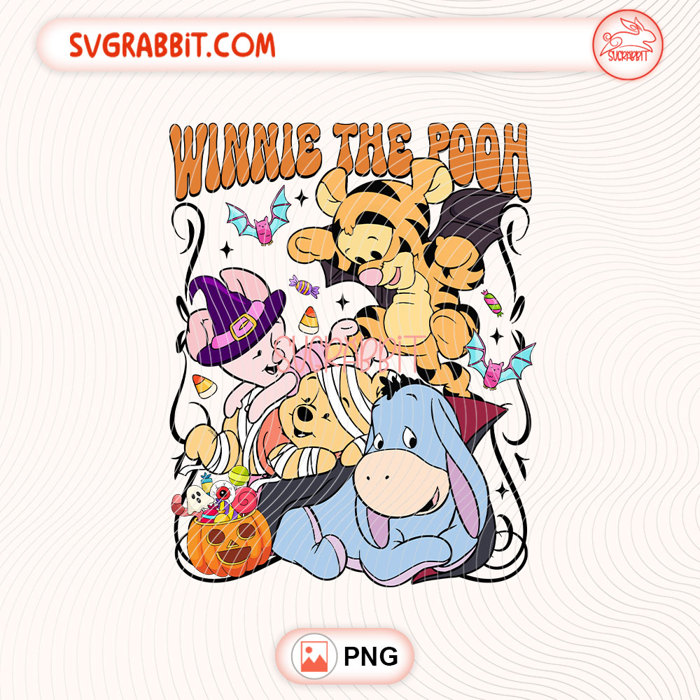 Winnie The Pooh Halloween Disney PNG Pooh Halloween PNG 300 DPI transparent background for shirts mugs tumblers stickers decals trick or treat bags and Halloween crafts