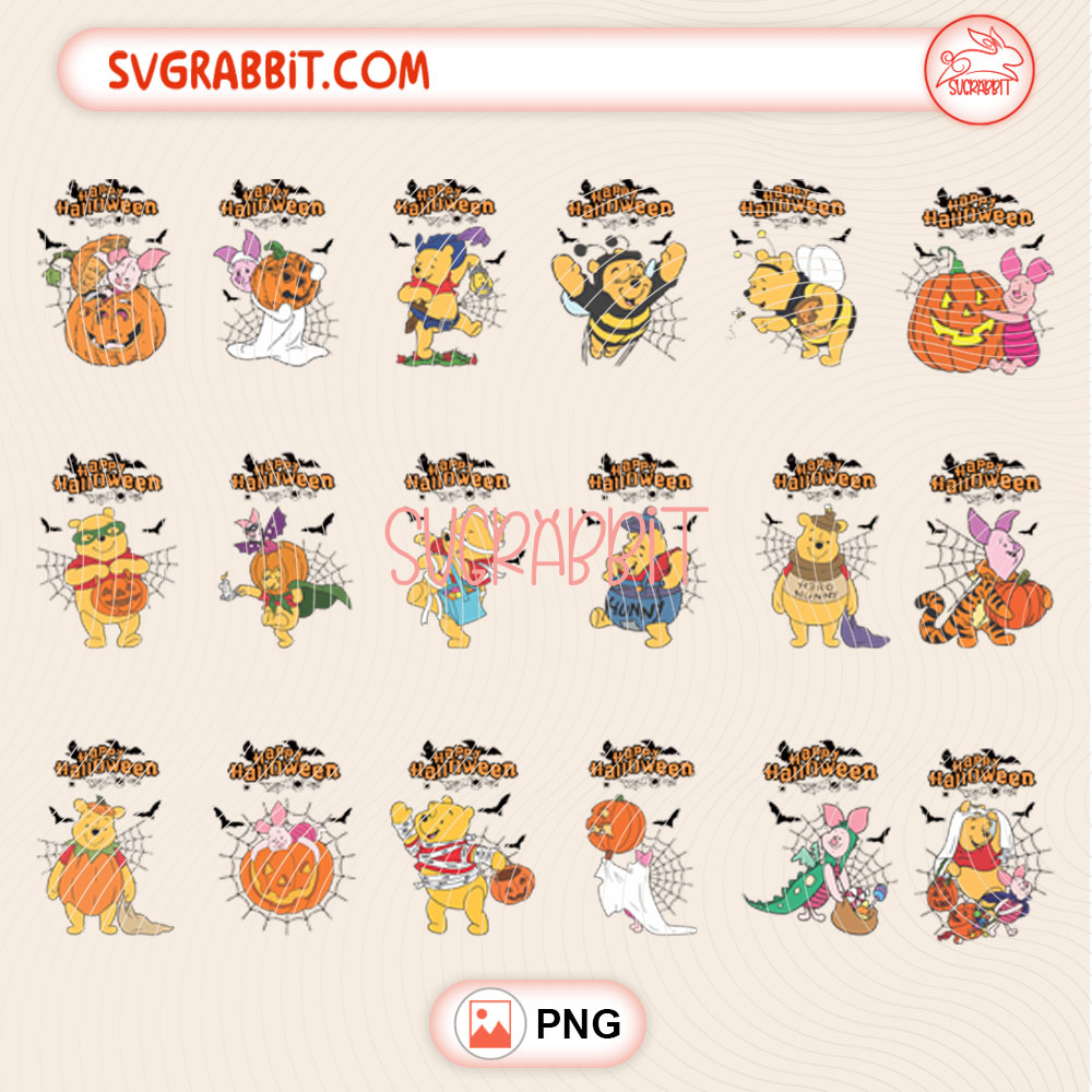Winnie The Pooh Halloween PNG Bundle Disney Halloween PNG 300 DPI transparent background for Halloween shirts mugs tumblers stickers decals spooky season gifts and cute fall crafts