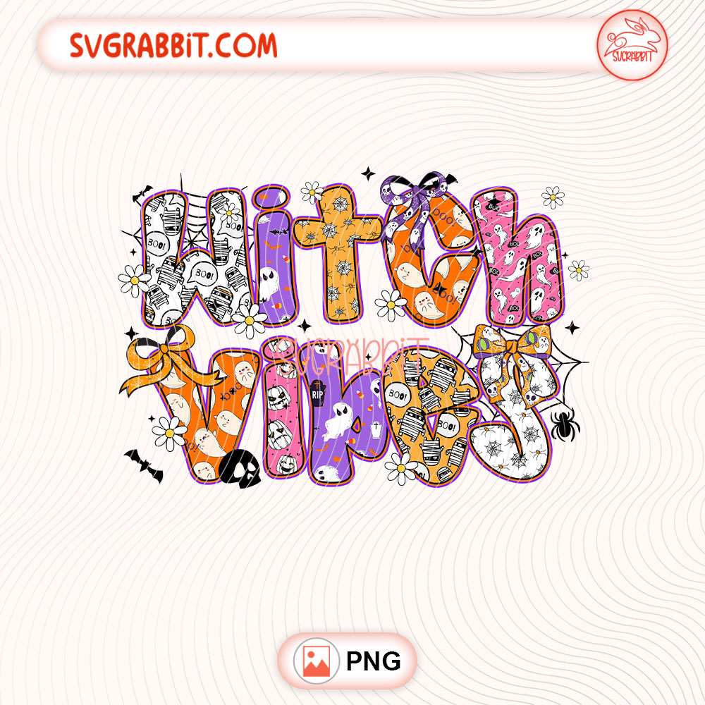 Witch Vibes Preppy Halloween PNG Preppy Witches PNG 300 DPI transparent background for shirts mugs tumblers stickers decals witch gifts and Halloween crafts