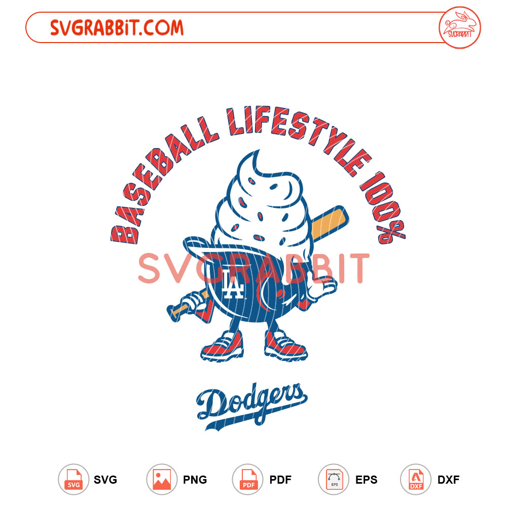 Baseball Lifestyle Ice Cream Dodgers SVG LA Dodgers SVG digital download for Cricut Silhouette baseball shirts mugs tumblers stickers decals and summer game day crafts
