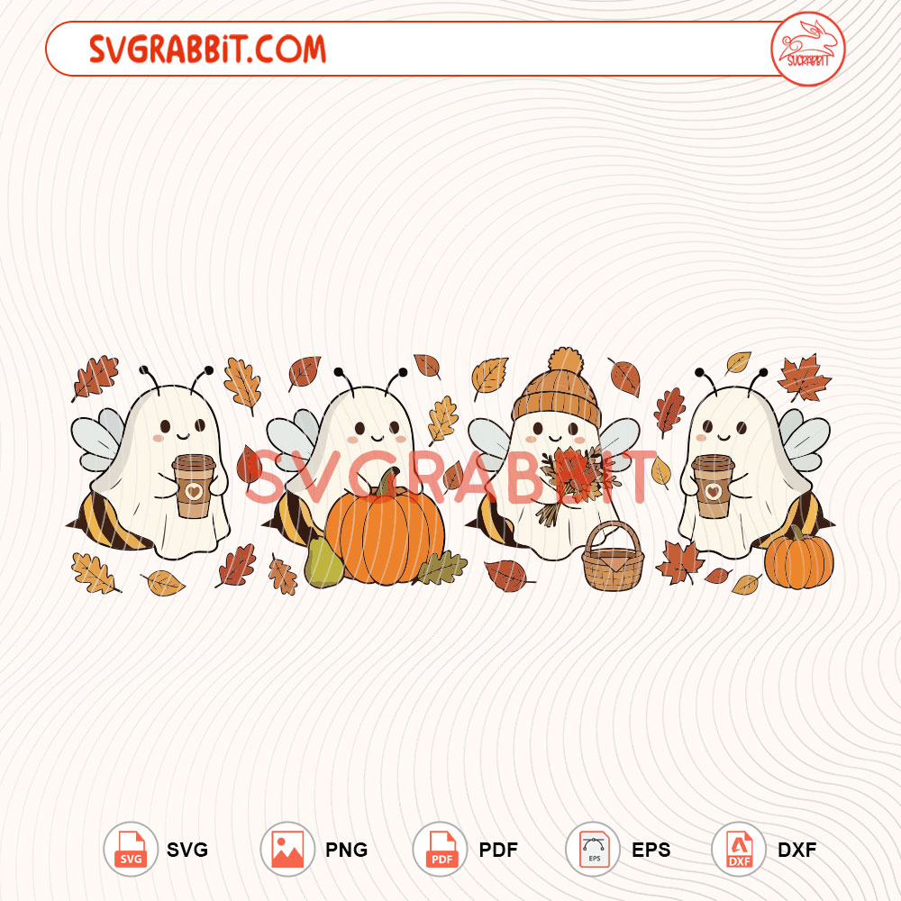 Boo Bees Fall SVG Ghost Halloween Autumn Coffee SVG digital download for Cricut Silhouette shirts mugs tumblers stickers decals and cozy fall crafts