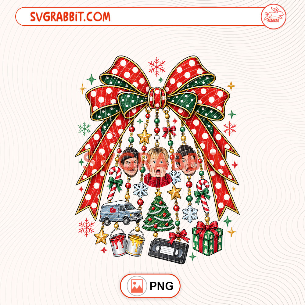 Coquette Bow Home Alone Christmas PNG Christmas Movie PNG for shirts mugs tumblers stickers sublimation gifts and holiday crafts