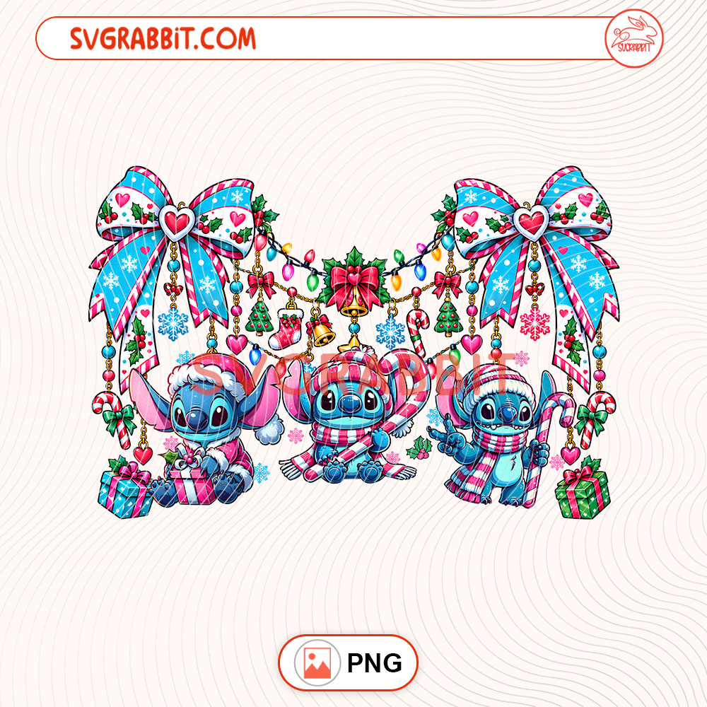 Coquette Bow Stitch Christmas PNG Stitch Coquette Bow PNG for shirts mugs tumblers stickers sublimation gifts and holiday crafts