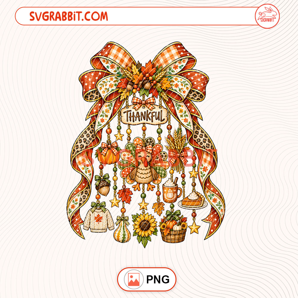 Coquette Bow Thankful Thanksgiving PNG Thankful Bow PNG for shirts mugs tumblers stickers sublimation family gifts and fall crafts