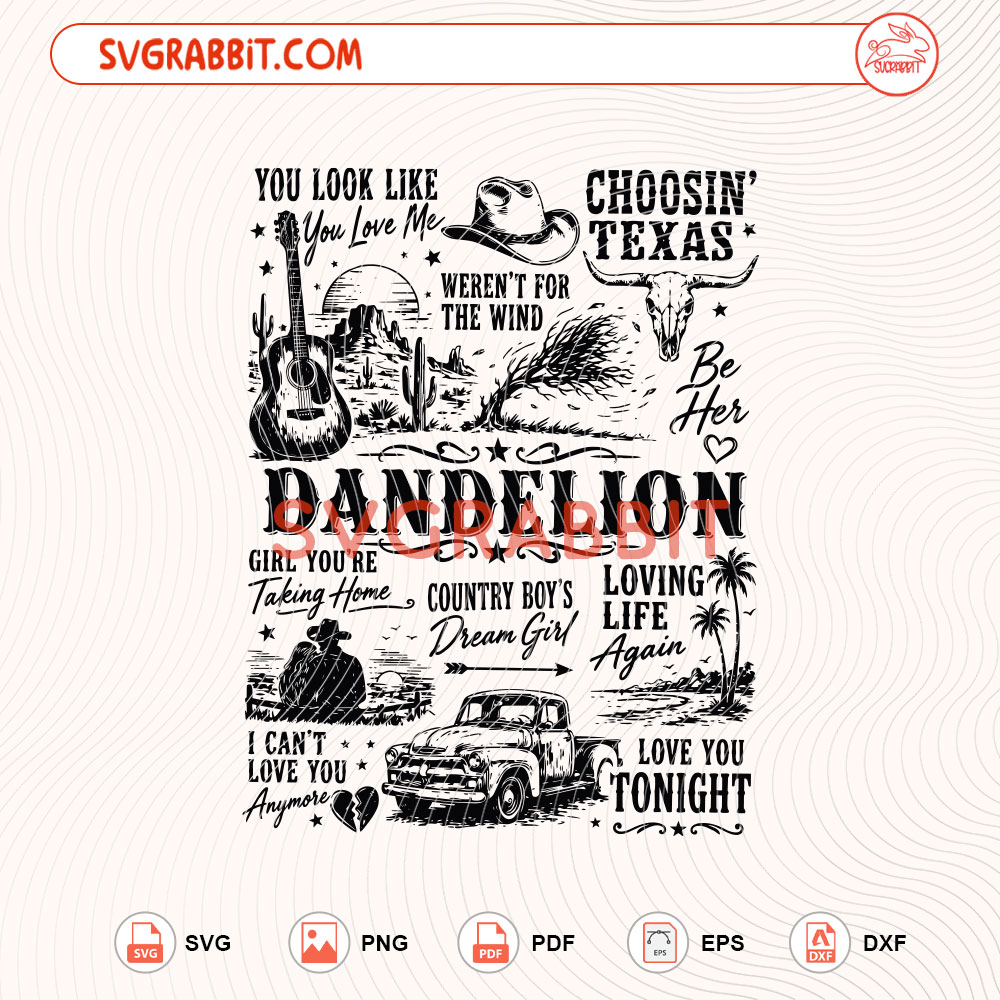 Dandelion Country Music SVG Western SVG Country Concert SVG digital download for Cricut Silhouette shirts mugs tumblers decals stickers and western crafts