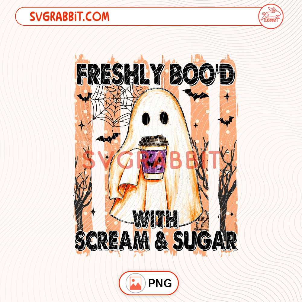 Freshly Bood with Scream Sugar PNG Trendy Halloween PNG 300 DPI transparent background for shirts mugs tumblers stickers decals Halloween gifts and spooky crafts