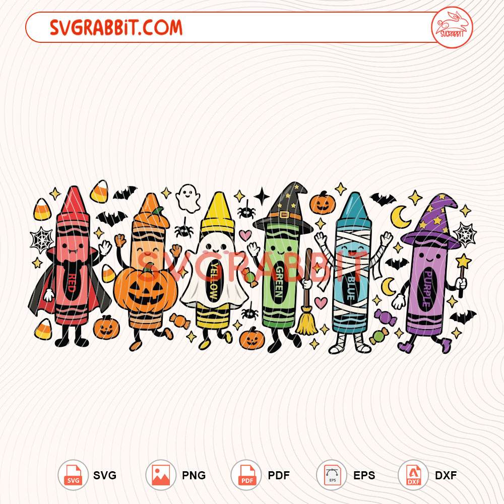 Halloween Crayon Teacher SVG Spooky Teacher Halloween SVG digital download for Cricut Silhouette teacher shirts mugs tumblers stickers decals and classroom crafts