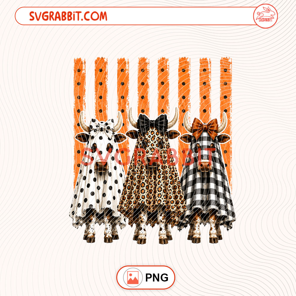 Halloween Longhorn Leopard Polka Dot Spooky PNG 300 DPI transparent background for shirts mugs tumblers stickers decals Halloween gifts and western crafts
